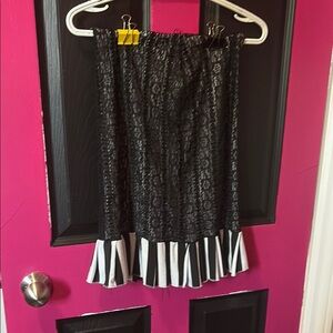 Black and White Bubble Midi Skirt with Pleated Ruffles